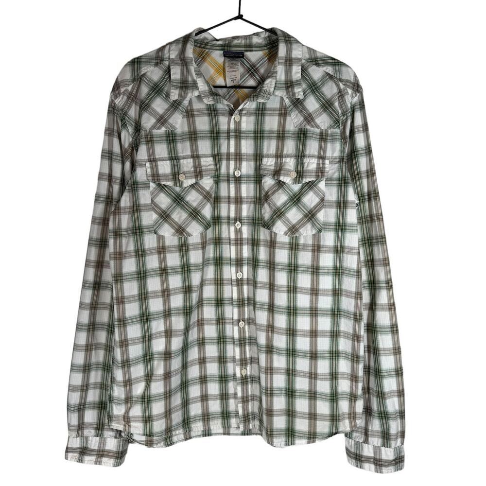 Patagonia Green White Plaid Casual Button Up‎ Shirt Organic Cotton Medium